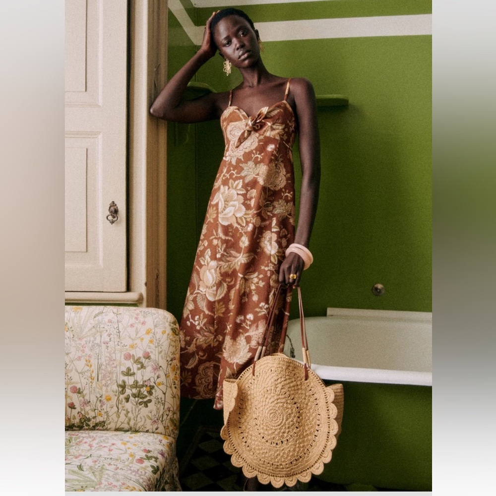 Sezane Brown Floral Midi Dress